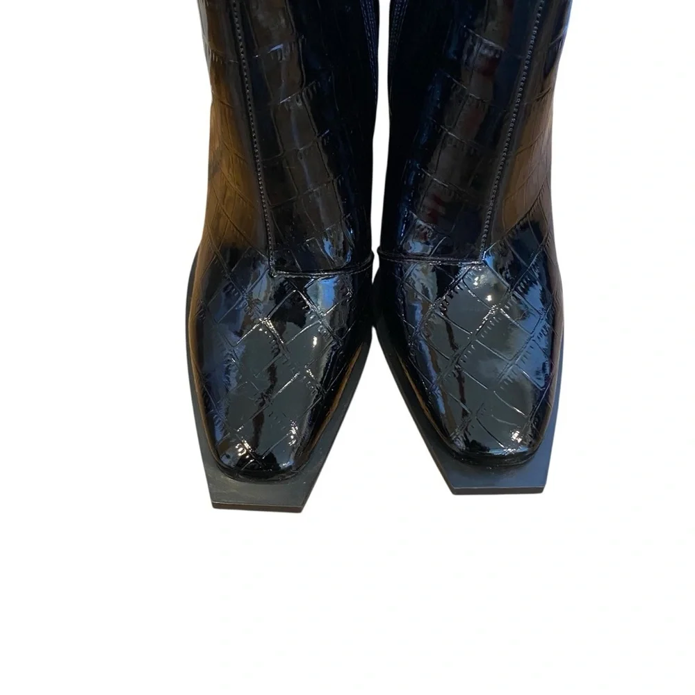 Princess Polly Mercury Knee High Boots Croc Print Black